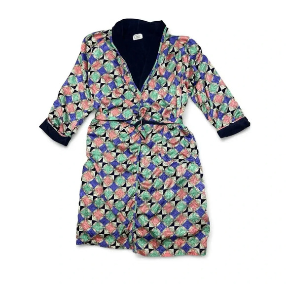 Cypress Multicolored Pattern Satin Terrycloth Lined Spa Heavyweight Robe - Picture 2 of 10
